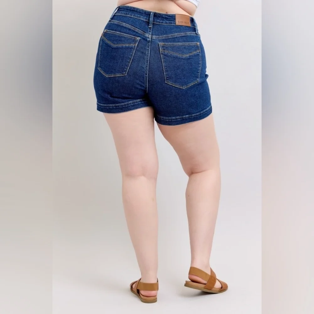 Judy Blue HR Dark Wash Tummy Control Denim Shorts Envelope Pocket Various NEW